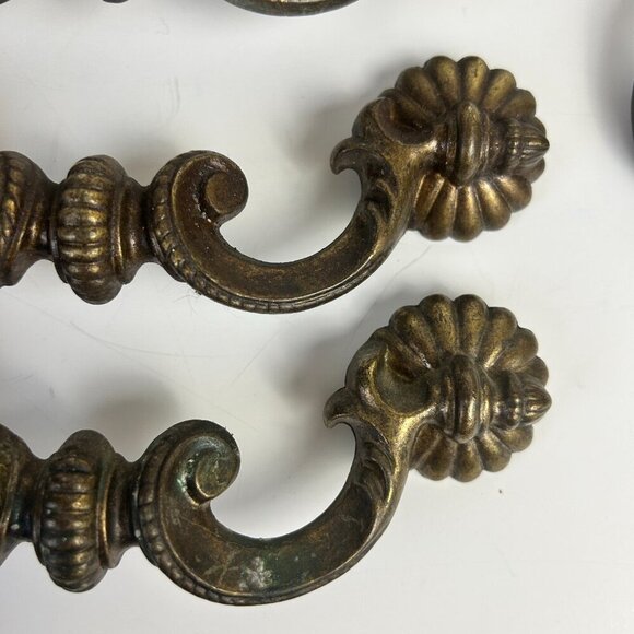 Antique Brass Handles Set of 4 Teardrop Drawer Pull 7" Furniture - Picture 4 of 9